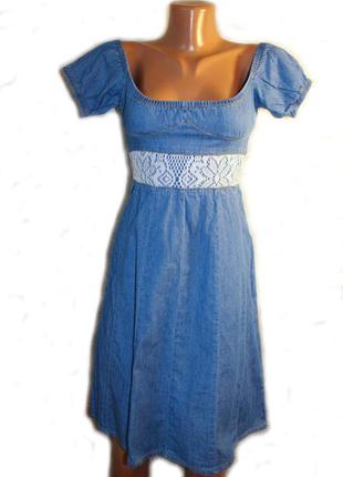 Джинсове сукню зі вставкою гіпюру і спущеними плічками на підлітка/ xs / yes1 фото
