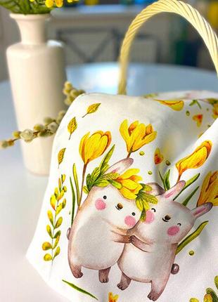 Салфетка для корзины, на стол пасхальные кролики 35х60 см (slf_22u002)