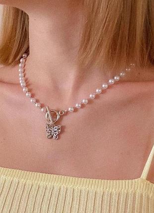 Ожерелье чокер жемчуг подвеска серебро срібло