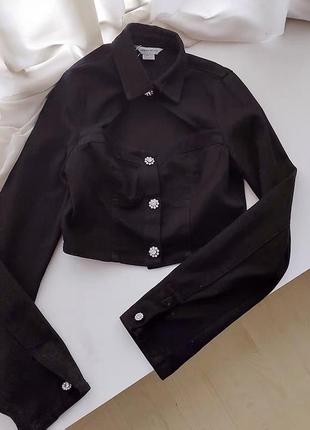 Куртка джинсова з гудзиками з кристалами в наявності