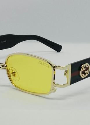 Gucci модные узкие солнцезащитные очки унисекс жёлтые в золотом металле