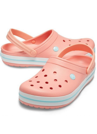 Женские сабо crocs crocband кроксы персиковые 11016-7h5 melon/ice blue