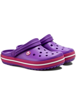 Жіночі сабо crocs crocband clog крокси фіолетові з червоним 11016 purple/candy/pink