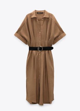 Zara платье-рубашка с поясом4 фото