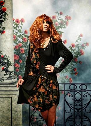 Оксамитове плаття асиметричне комбіноване з віскози сукня трикотажне міді оксамит принт квіти