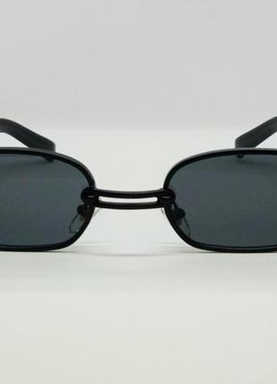 Gucci очки унисекс модные узкие солнцезащитные чёрные в чёрном металле2 фото