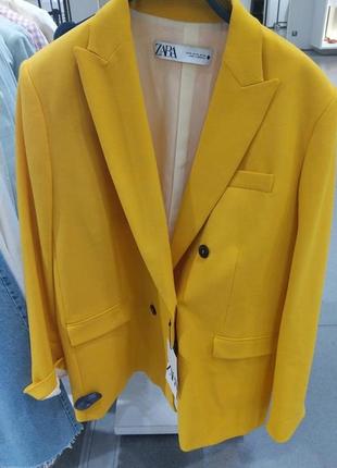 Шикарний подовжений двубортний блейзер пиджак жакет піджак лимонний zara1 фото