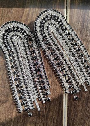 Сережки медузи довгі стрази камені висульки чорні срібло