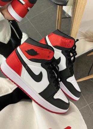 Nike 'air jordan 1 black white red textile  женские кроссовки найк аир джордан