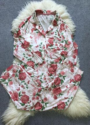Пижама цветочный принт домашний костюм рубашка натуральный вискоза2 фото