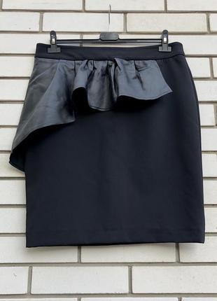 Чёрная юбка карандаш с кожаной баской,zara5 фото