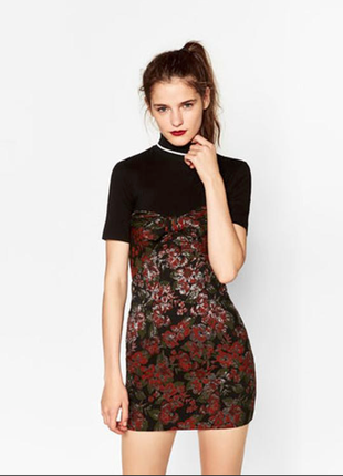 Zara стильное платье мини в цветочный принт с напылением2 фото