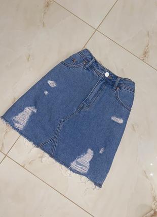 Голубая короткая джинсовая юбка,мини  юбка