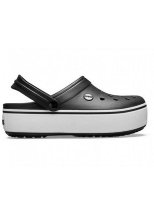 Женские сабо crocs crocband platform clog кроксы на платформе черные 205434 black/white