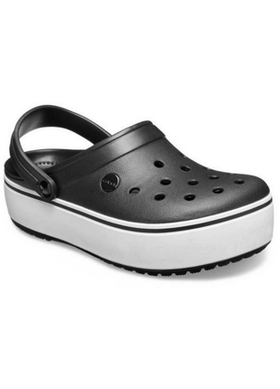 Женские сабо crocs crocband platform clog кроксы на платформе черные 205434 black/white2 фото