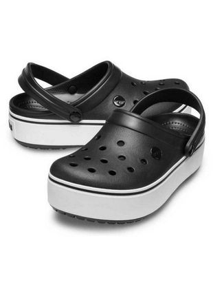 Женские сабо crocs crocband platform clog кроксы на платформе черные 205434 black/white3 фото