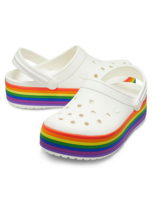 Женские сабо crocs crocband platform clog кроксы на платформе белые 205434 white rainbow3 фото