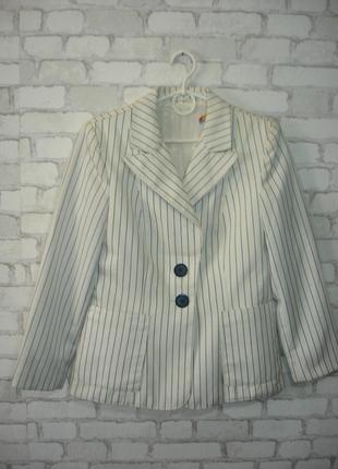 Белый  пиджак в полоску с карманами "trevira "  46-48 р4 фото
