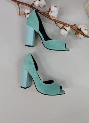 Ексклюзивні туфлі з натуральної італійської шкіри і замша бірюза