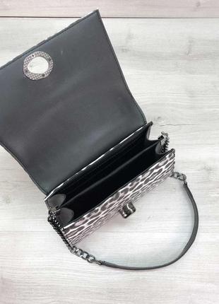 Леопардова міні сумка портфель маленька модна сумочка через плече чорно-біла крос боді4 фото