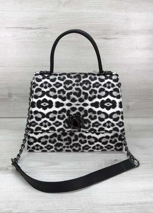 Леопардовая мини сумка портфель маленькая модная сумочка через плечо черно-белая кросс боди1 фото