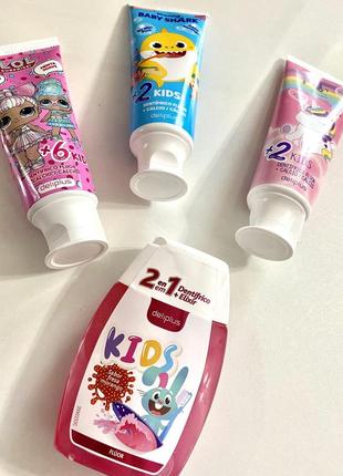 Детская зубная паста - гель deliplus 2 в 1 со вкусом клубники, 100 мл, испания. в наличии