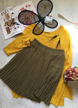 Изысканная шифоновая юбка-плиссе оливкового цвета /mango/размер s