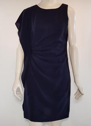 Платье "prada" (италия) синее ассиметричное с воланом2 фото