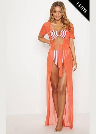 Оранжевое макси-кимоно с короткими рукавами