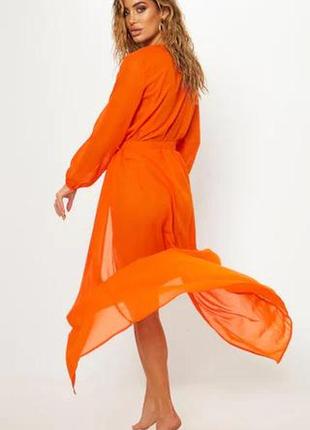 Оранжевое макси-кимоно с короткими рукавами8 фото