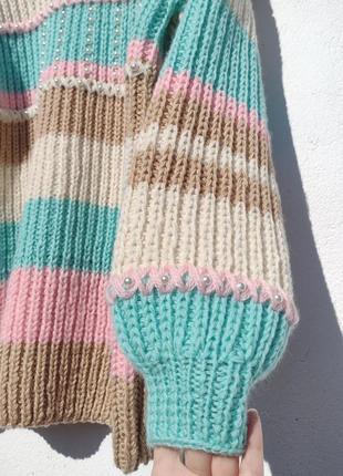 Тёплый красивый яркий вязаный свитер ручная работа акрил шерсть2 фото