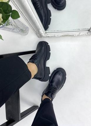 🔥туфли женские кожаные черного цвета на шнурках9 фото