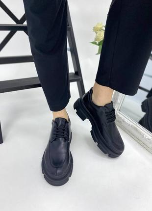 🔥туфли женские кожаные черного цвета на шнурках5 фото