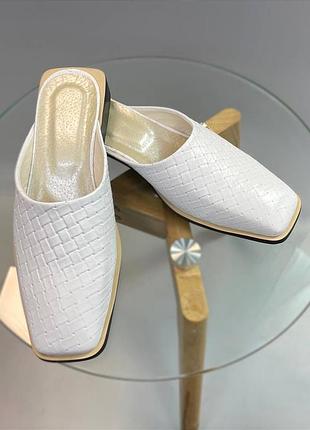 Стильні дизайнерські мюлі monaco rstyle рогожка шкіра натуральна білі 🔰 білі мюли monaco рогожка шкіра натуральна