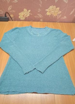 Теплый свитерок  прим.46-48 р,морская волна2 фото