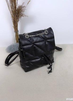 Чорний рюкзак-сумка, женский черный рюкзак сумка стеганый3 фото