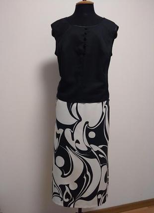 Юбка миди ровная белая в чёрный принт р.48-50-52. 2