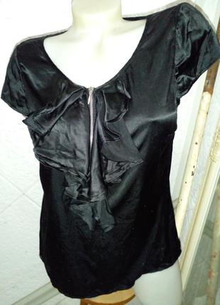 Шовкова блуза короткій руеав чорна атлас1 фото