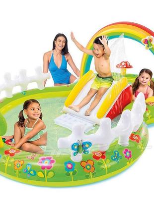 Дитячий ігровий надувний центр басейн з гіркою мій сад intex