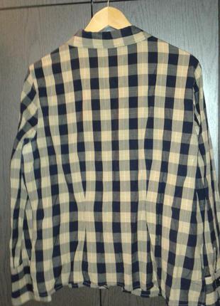 Натуральная 100% коттон рубашка-блузка бежевая в темно-синюю клетку, р. xl (xxl).2 фото