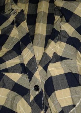 Натуральная 100% коттон рубашка-блузка бежевая в темно-синюю клетку, р. xl (xxl).3 фото