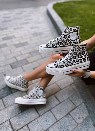 Converse chuck taylor all star high leopard женские леопардовые высокая подошва кеды жіночі леопардові трендові стильні кеди висока платформа конверс4 фото