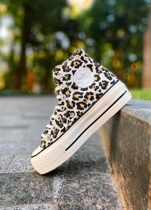 Converse chuck taylor all star high leopard женские леопардовые высокая подошва кеды жіночі леопардові трендові стильні кеди висока платформа конверс1 фото