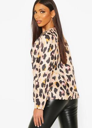 Атласный пиджак кардиган кофта жакет блузка блуза в животный принт4 фото