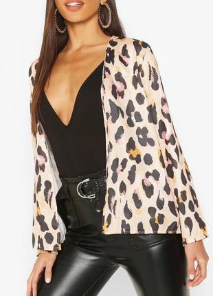 Атласный пиджак кардиган кофта жакет блузка блуза в животный принт1 фото