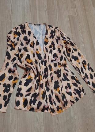 Атласный пиджак кардиган кофта жакет блузка блуза в животный принт7 фото