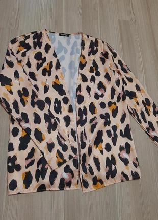 Атласный пиджак кардиган кофта жакет блузка блуза в животный принт5 фото