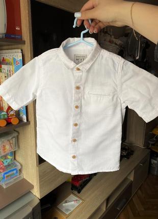 Фирменная белая льняная рубашка с коротким рукавом 1-2-3 года