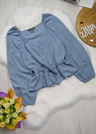 Блуза сіро-голуба рукава буфи на ґудзиках блузка1 фото
