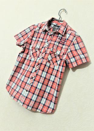 Брендовая рубашка подростковая клеточка розовая серая короткий рукав на парня l.o.g.g. h&m2 фото
